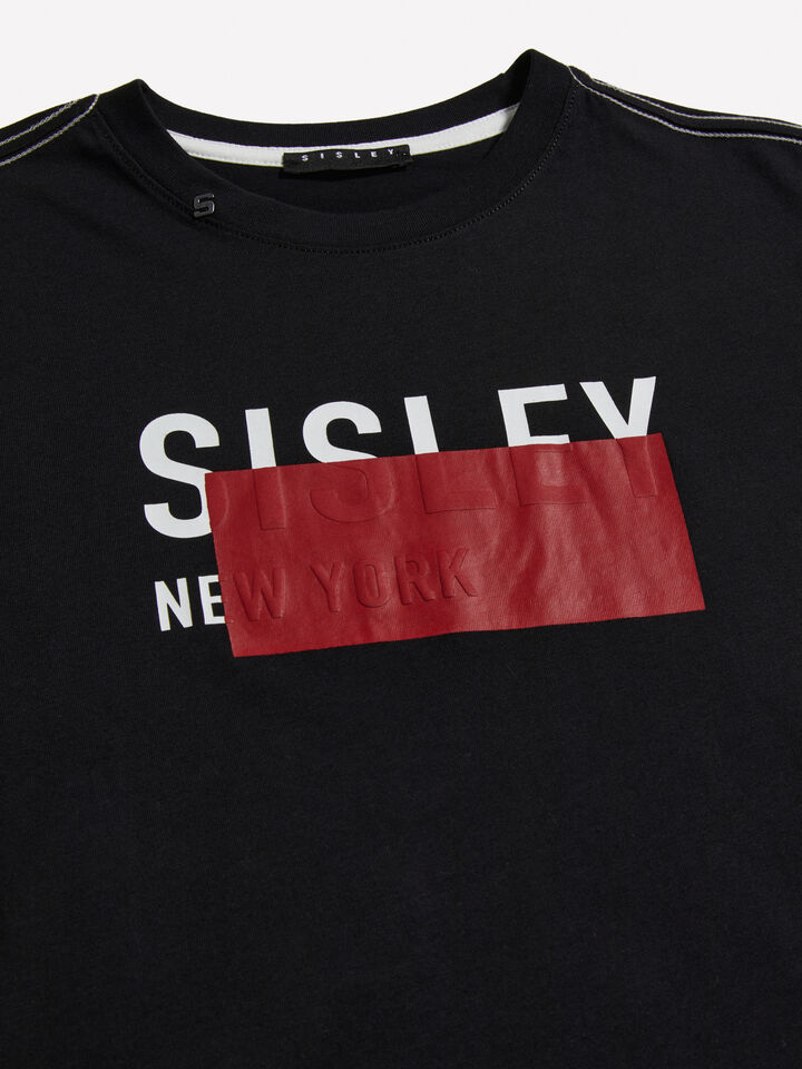 Black t-shirt with embossed print - boys' long sleeve t-shirts - Black | Sisley Young image number 2